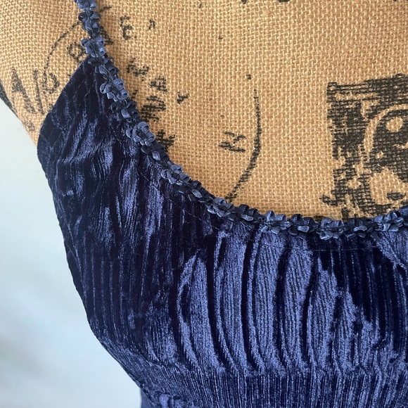 Vintage 90s Navy Crushed Velvet Maxi Dress By Scott McClintock Petites Size 10 - Picture 3 of 15